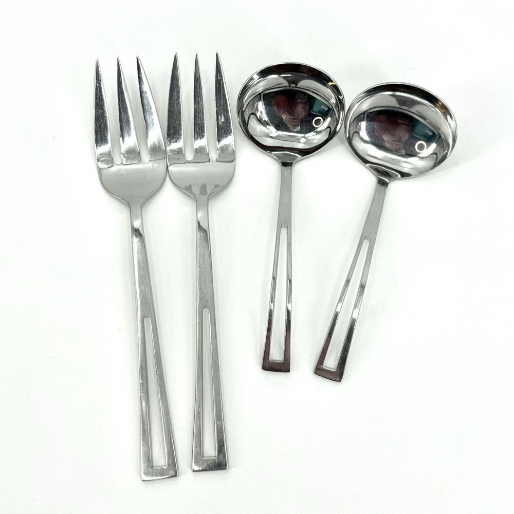 Supreme Cutlery 18/8 Stainless APERTO 4 Piece Serving Utensils 2 Forks~2 Ladles